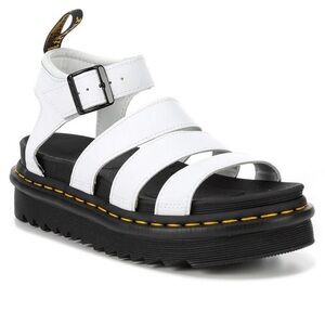WHITE DR. MARTENS BLAIRE PLATFORM SANDALS